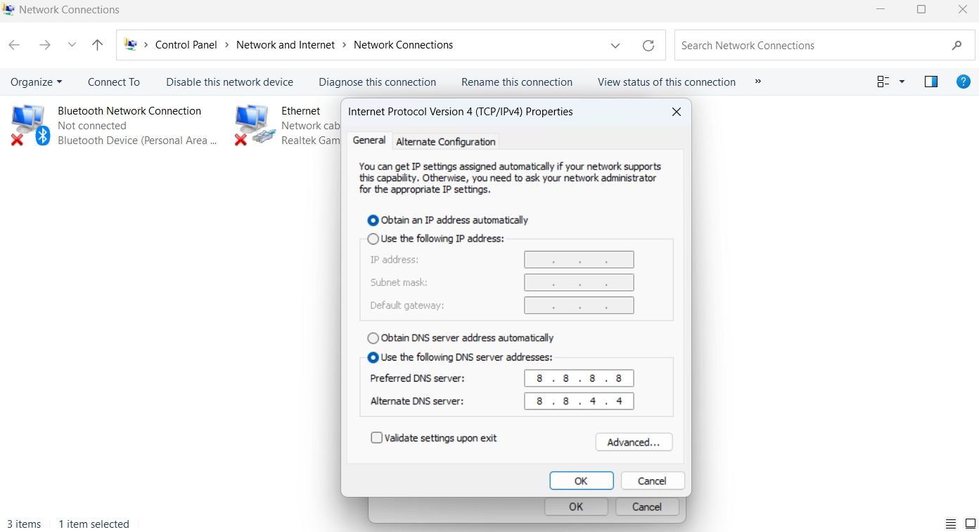 Configuring the Google Public DNS in the Control Panel