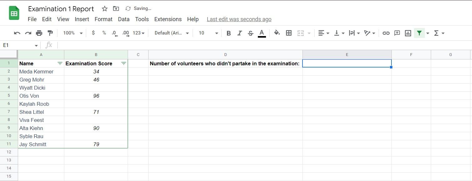 Sample spreadsheet in Google Sheets