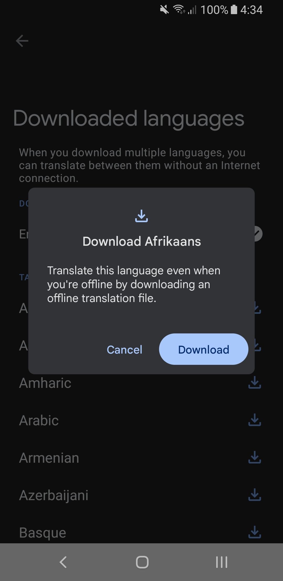 google translate download a language