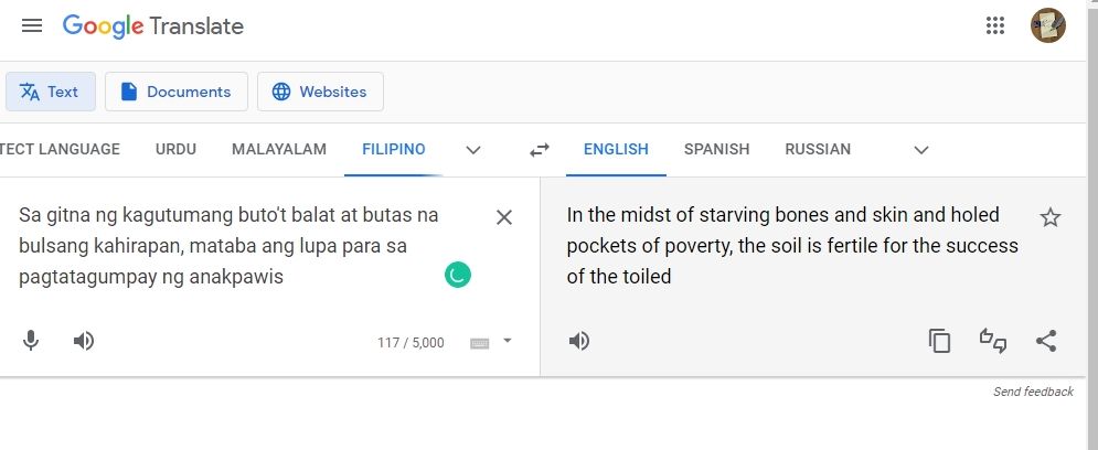 O Google traduz uma expressão idiomática filipina