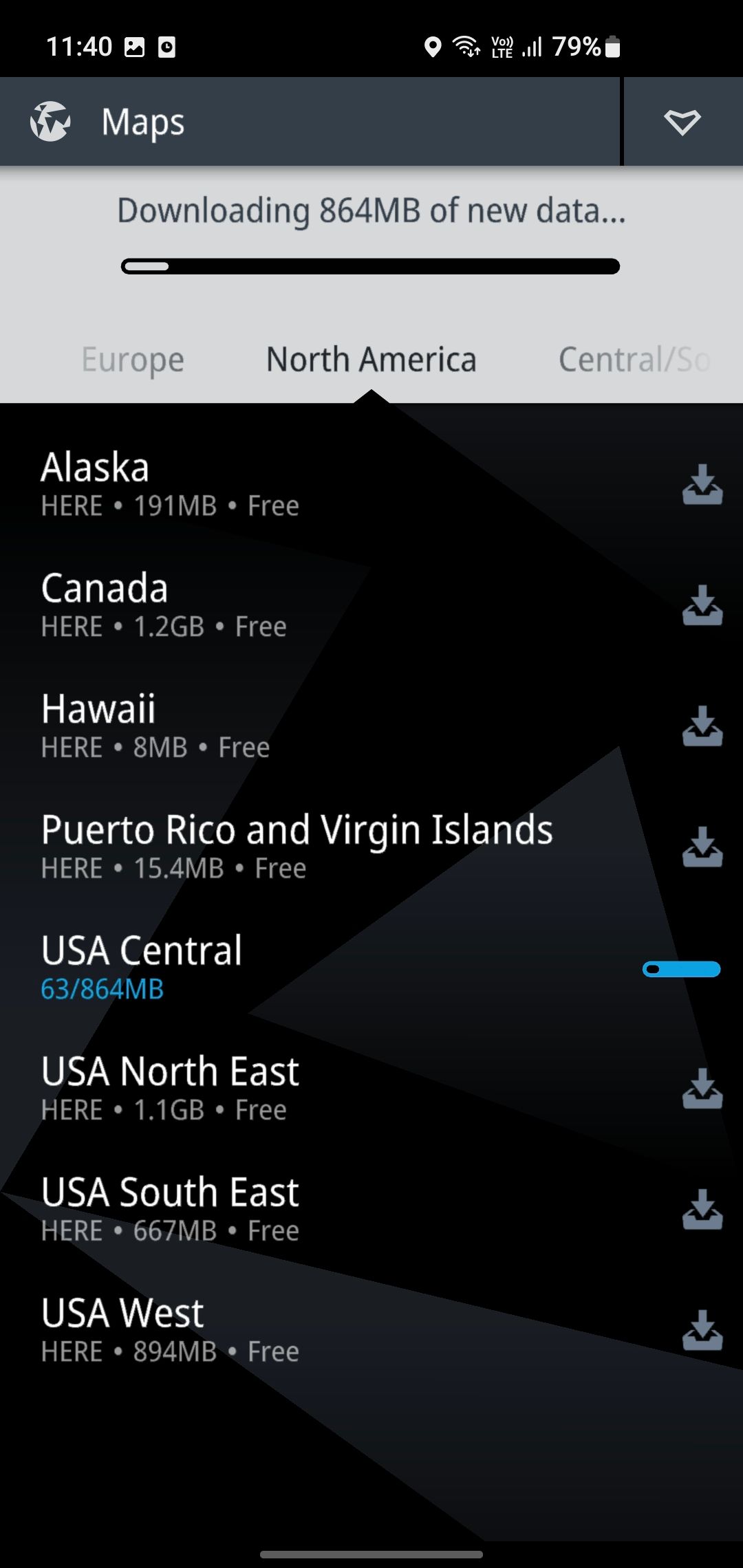 Screenshot of offline maps download in Genius Maps app