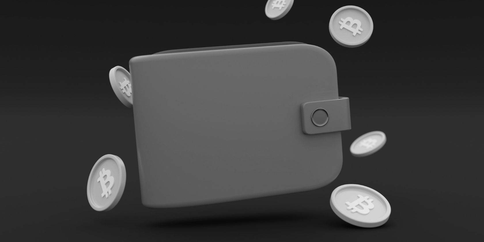 ví tiền điện tử màu xám được bao quanh bởi bitcoin