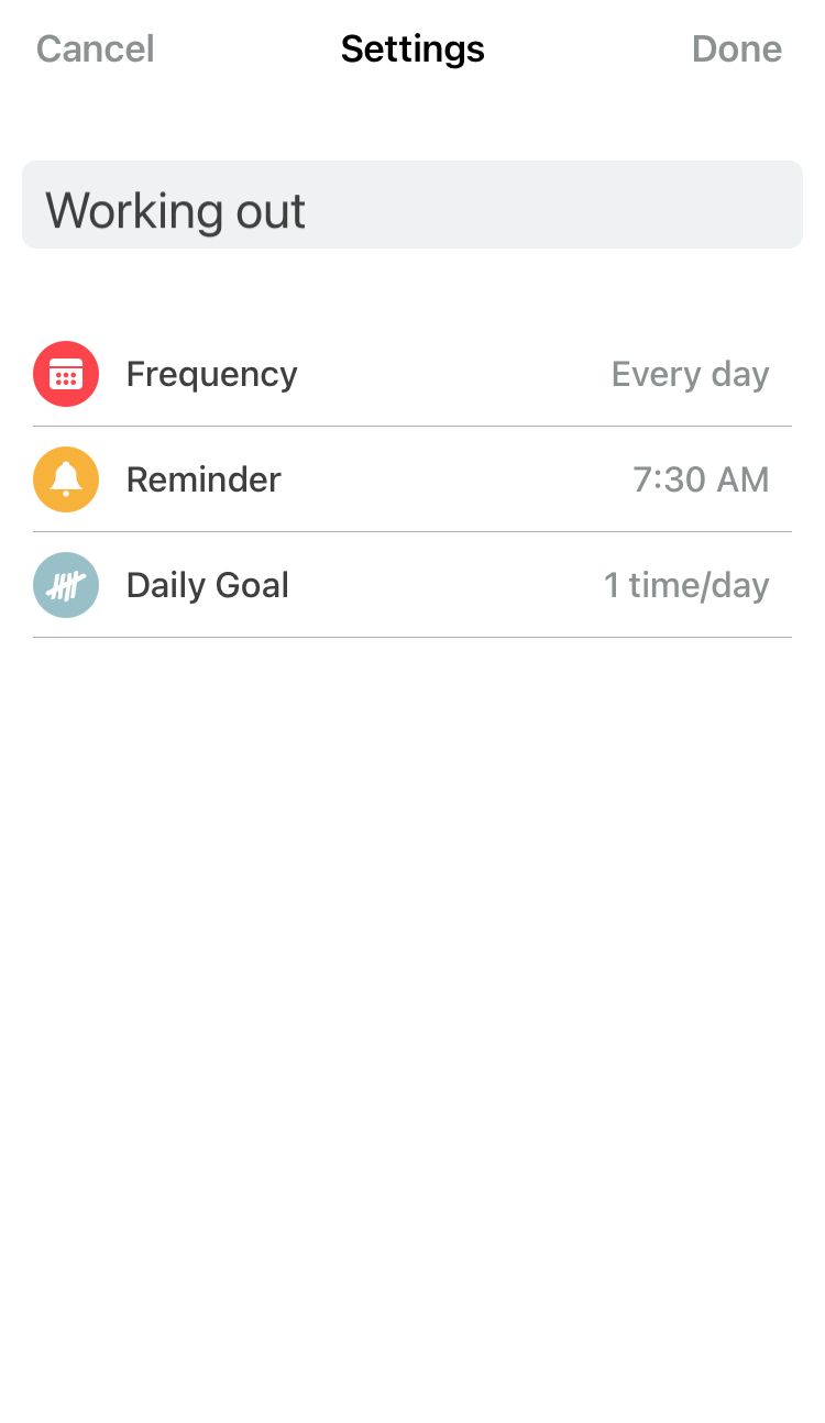 habit list screenshot
