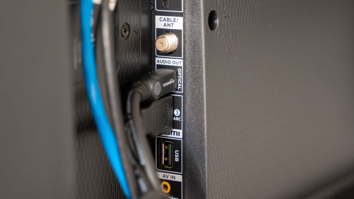 A photograph of the HDMI ports for a television 