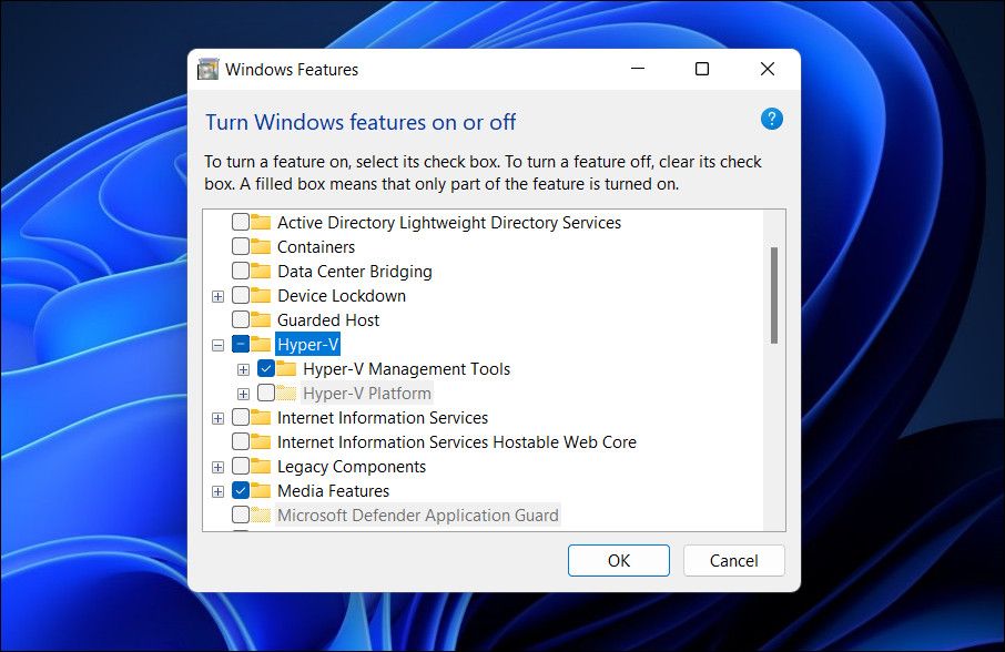 Enable Hyper-V in the Control Panel