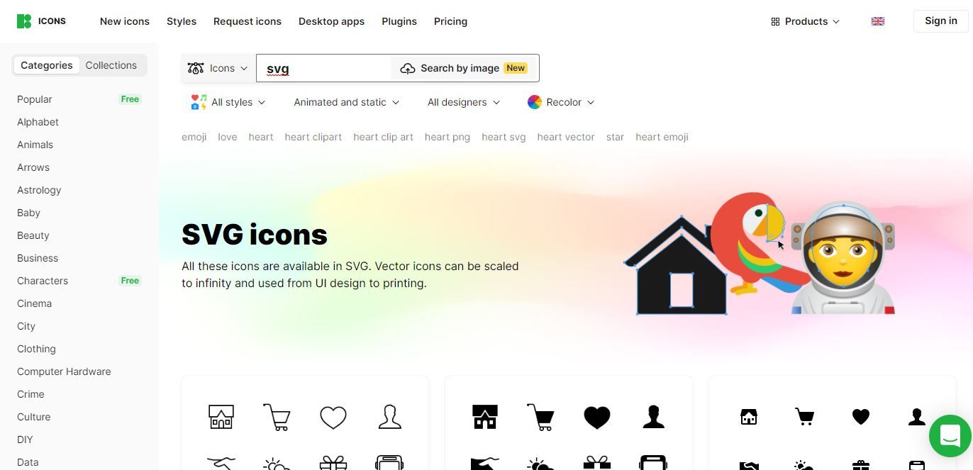 A screenshot of the Icons8 home page