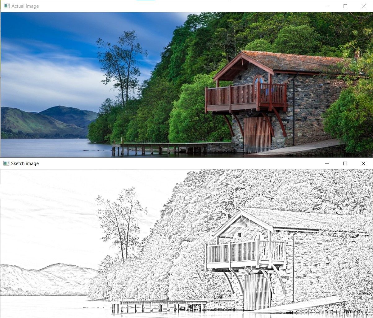 Image to Sketch House with Lake