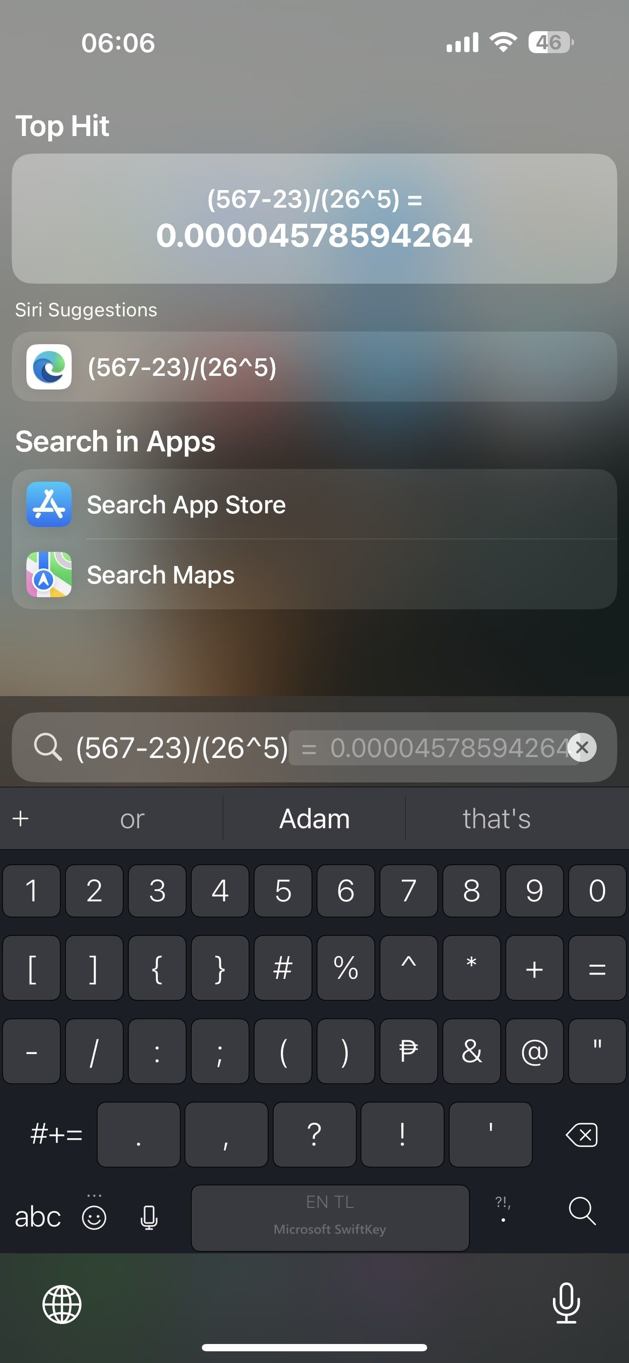iPhone calculator directly from Spotlight search