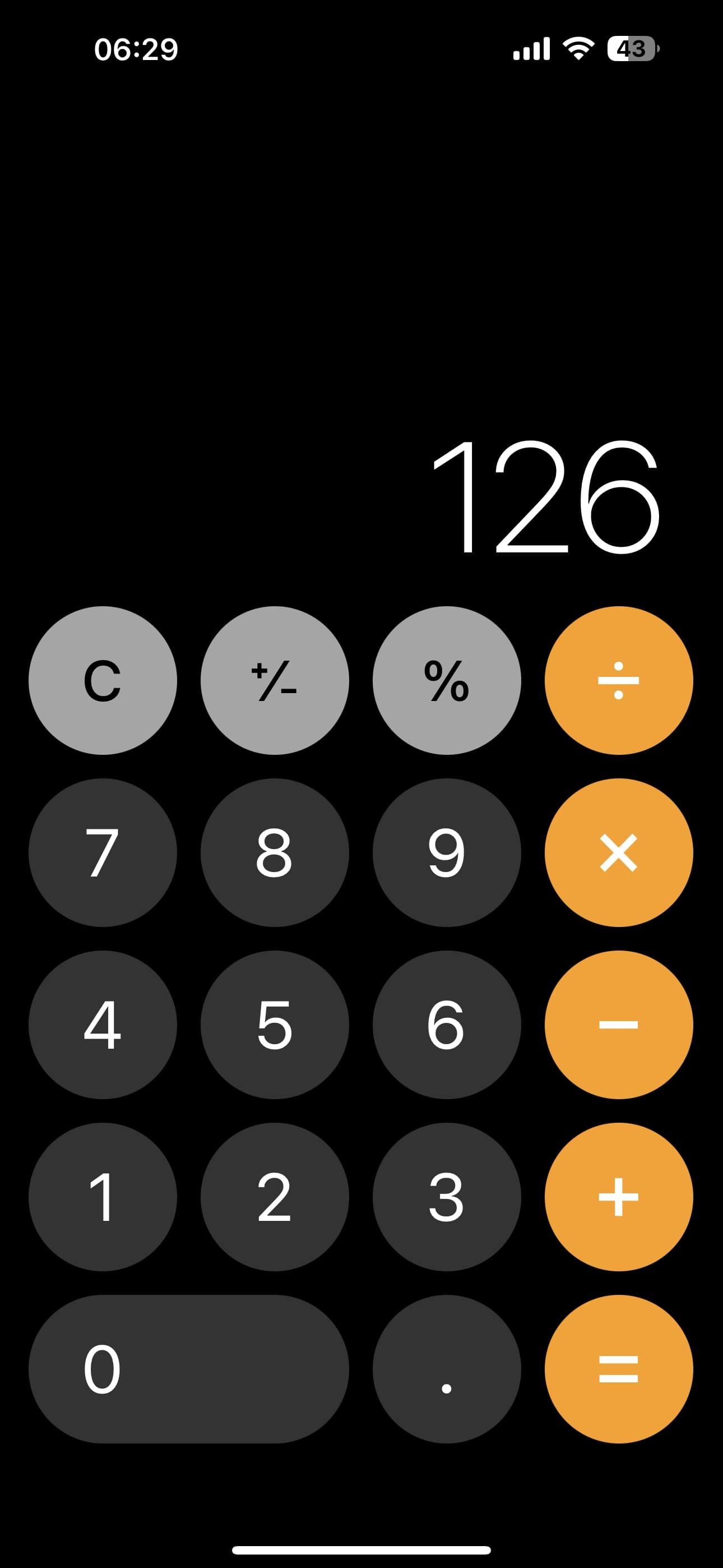 iPhone Calculator With Regular Font Size