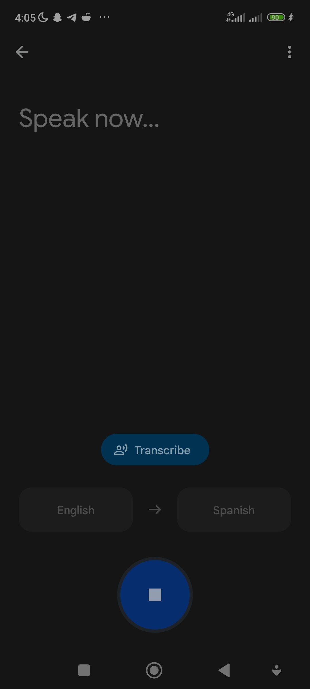 Transcribe button on the Google Translate app