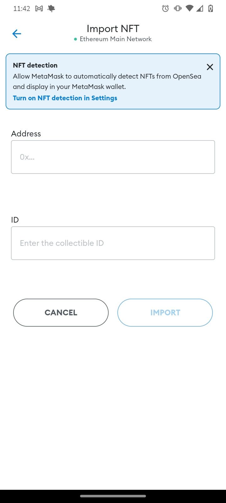 Importing NFTs onto MetaMask's mobile wallet