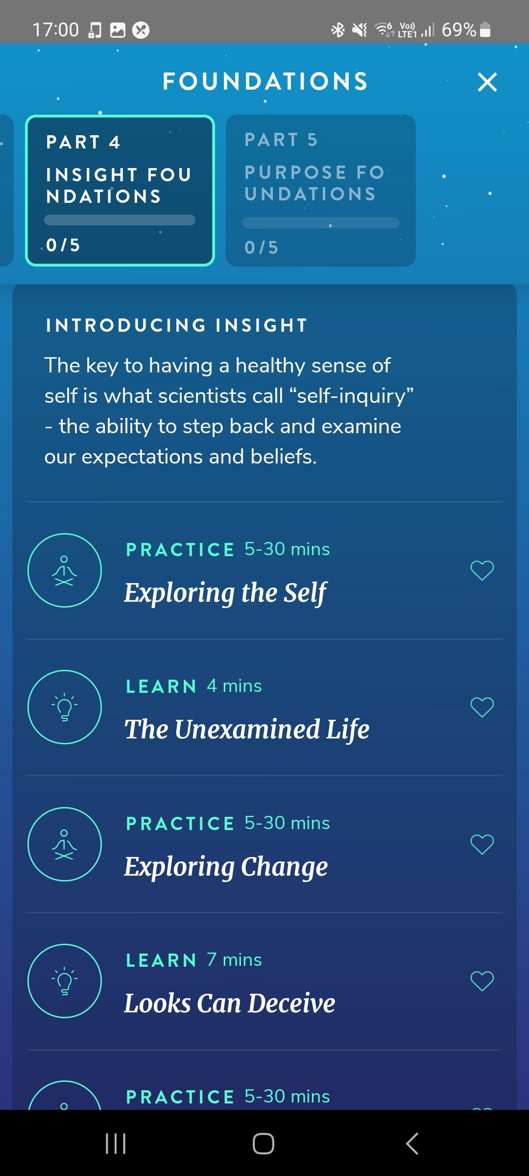 Insight wellbeing pillar in the Healthy Minds Program app