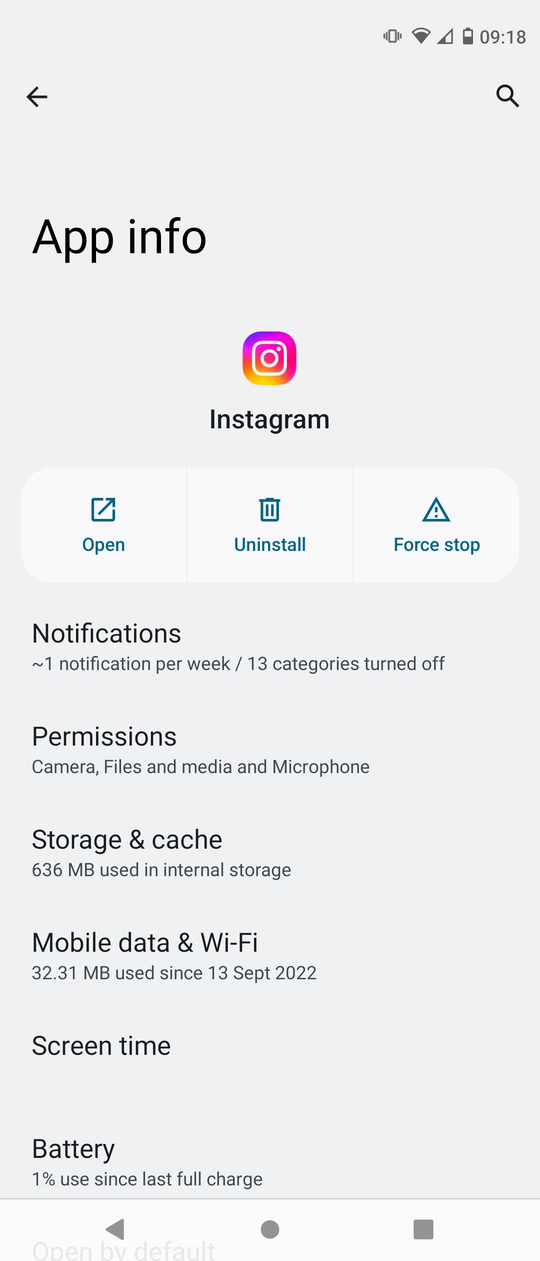 Informations sur l'application Instagram sur un smartphone Android