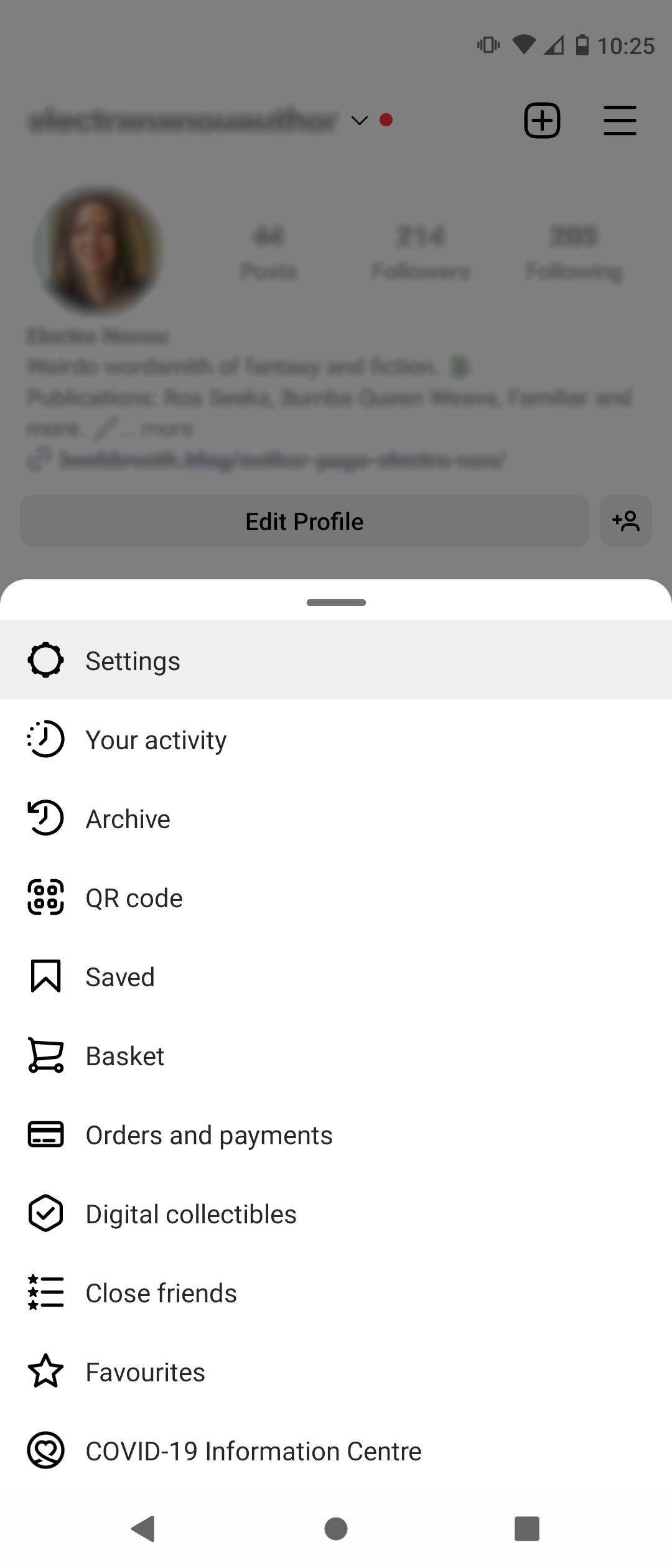 Paramètres de l'application Instagram sur Android