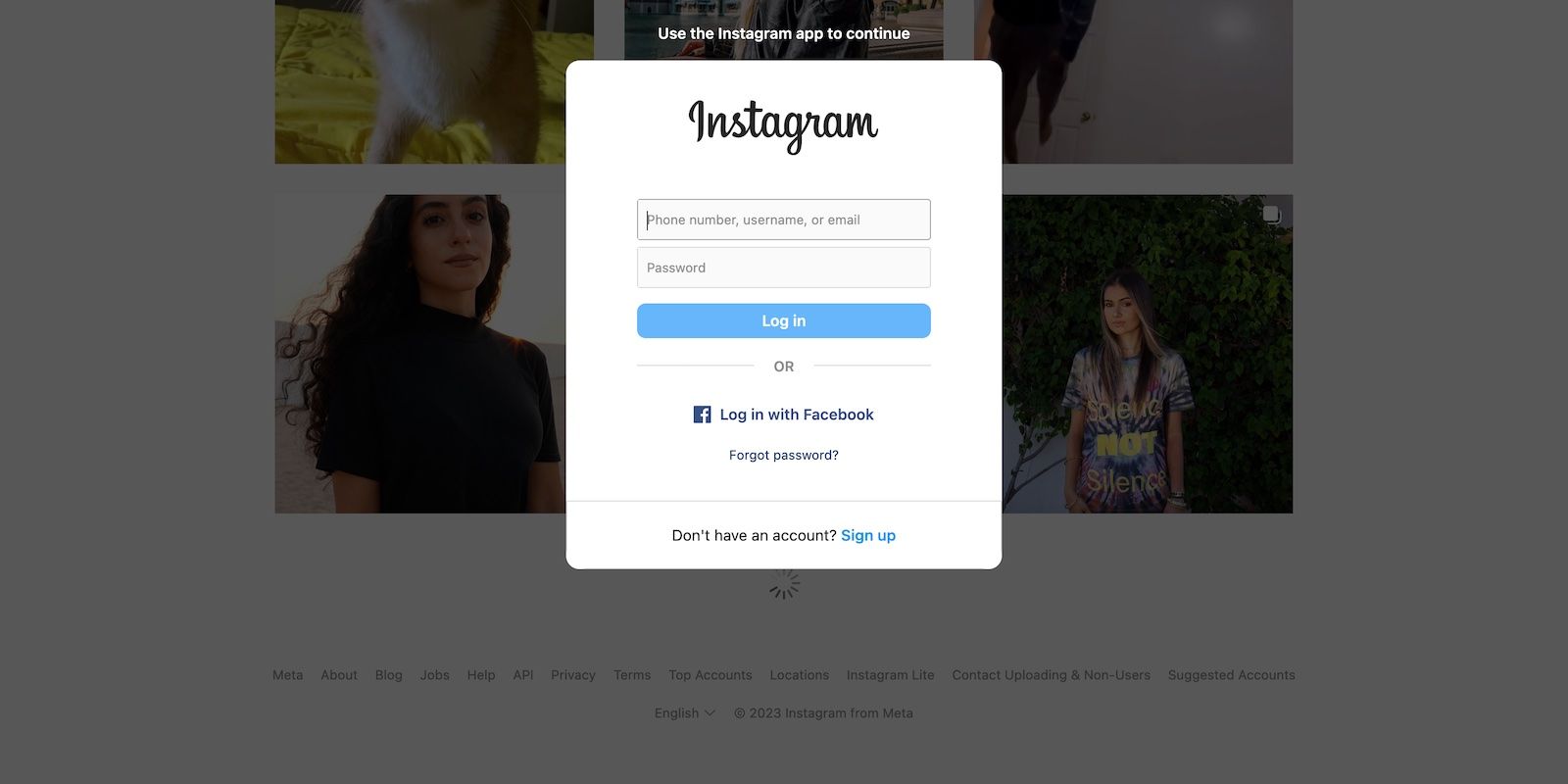 Instagram nhắc người dùng đăng nhập trước khi tiếp tục