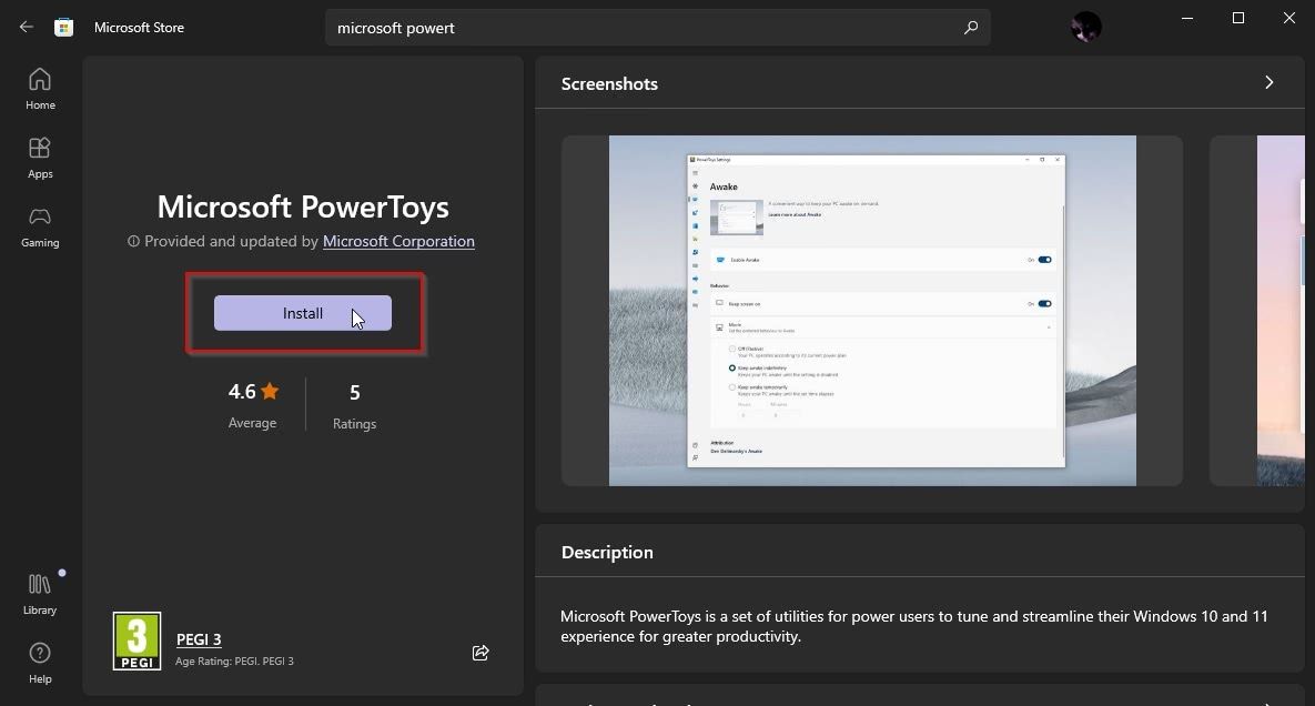 Instalación de PowerToys desde Microsoft Store