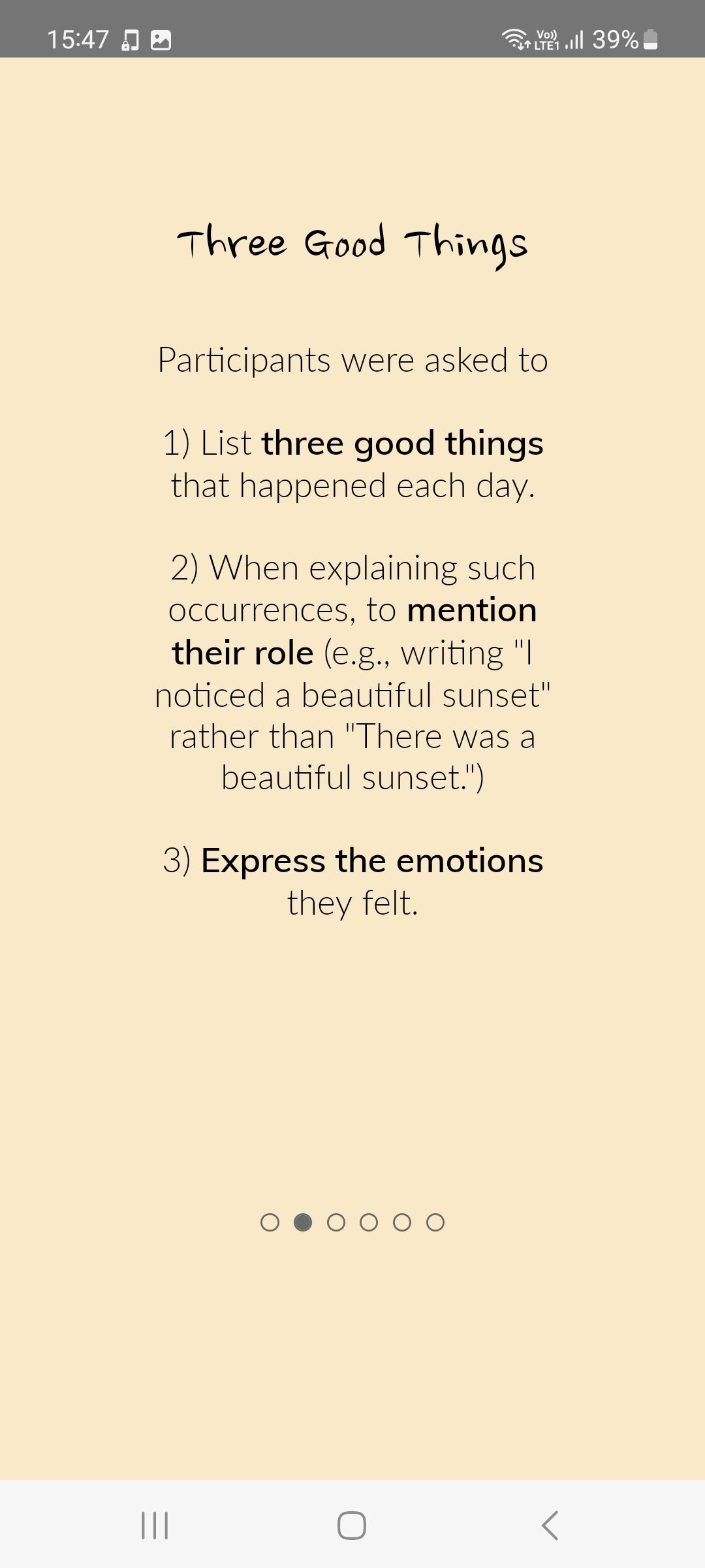 instructions in three good things app