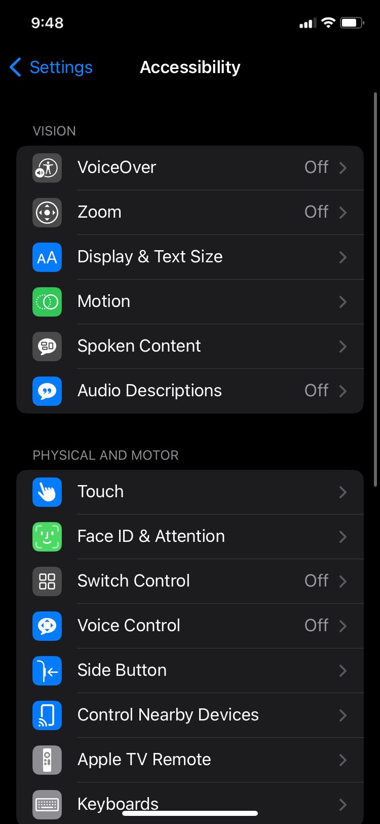iPhone Accessibility screen