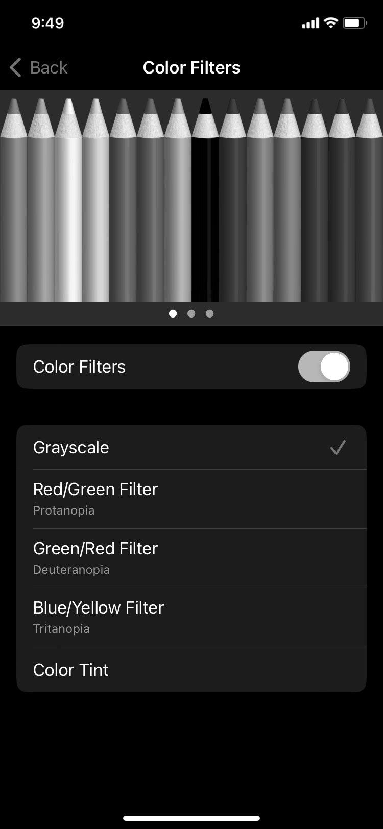 iPhone Color Filters screen grayscale