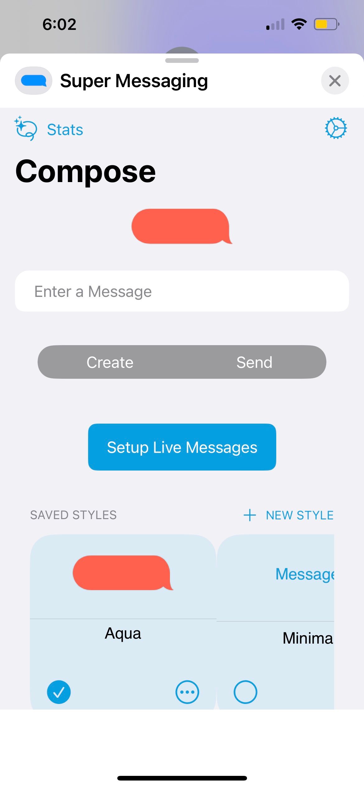 selected text message style in super messaging