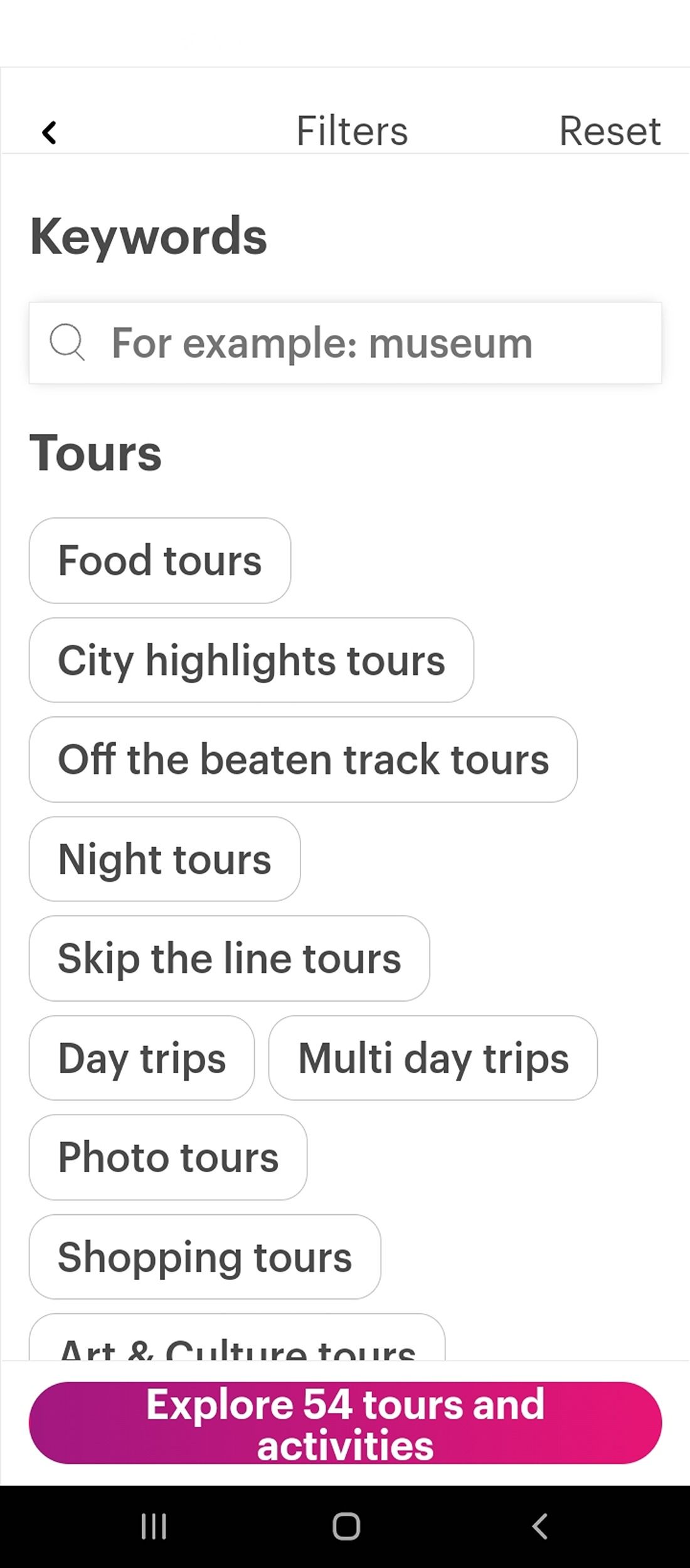 Filter local tours in the WithLocals app