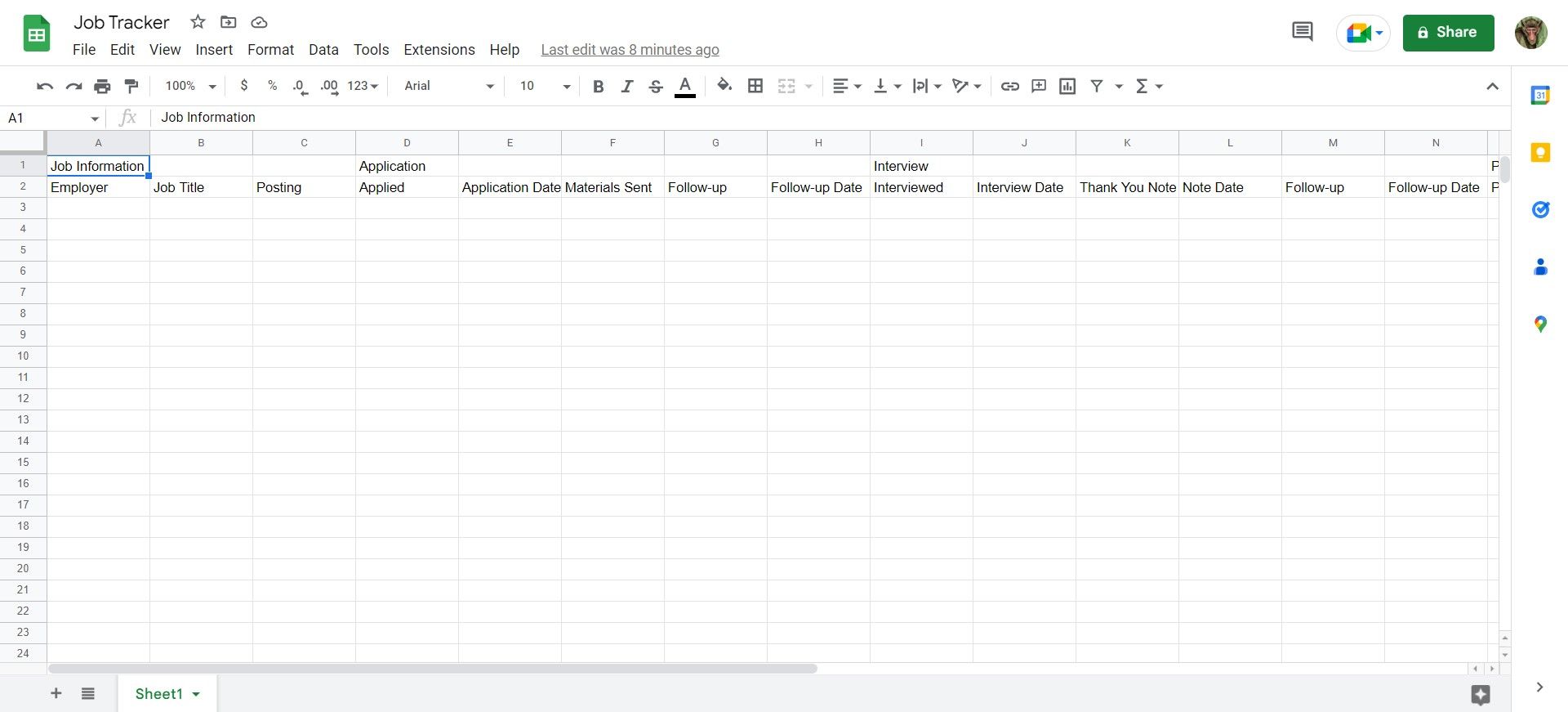 سرفصل های یک ردیاب کار در Google Sheets