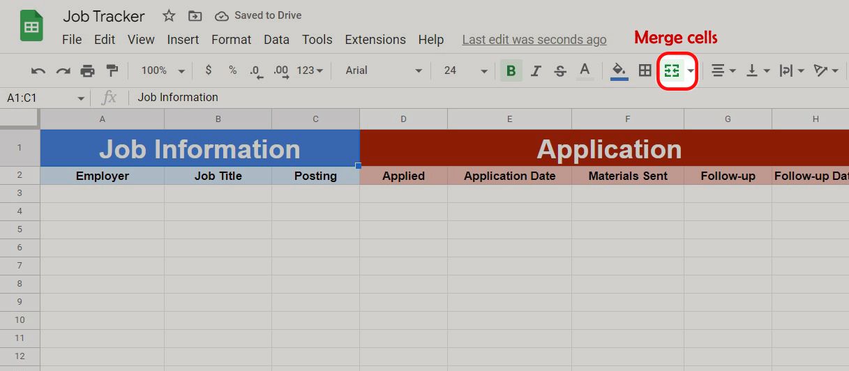 ادغام سلول‌ها در Google Sheets