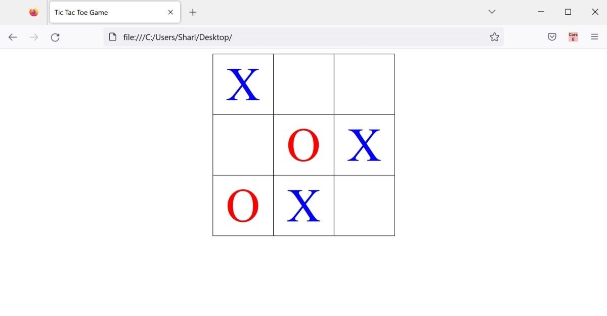 Un juego de tres en raya en un navegador que muestra caracteres