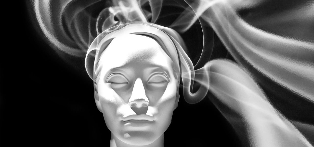 lady with smoke surrounding head