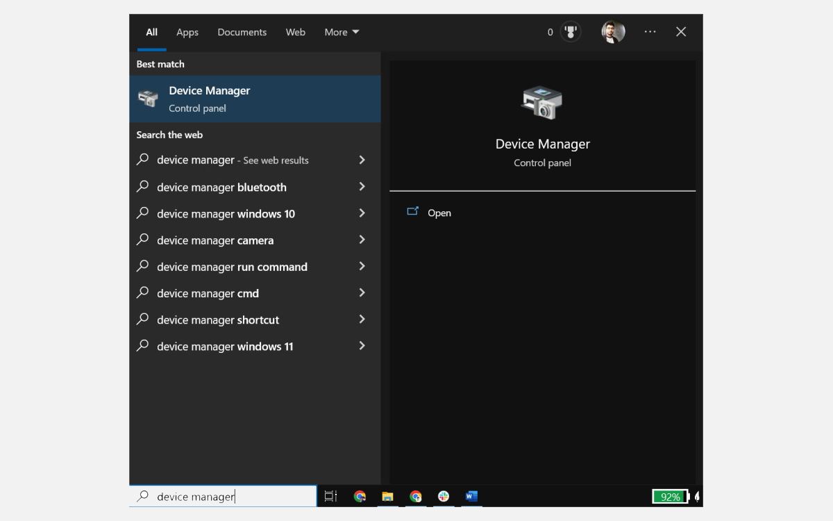 launch device manager from start menu