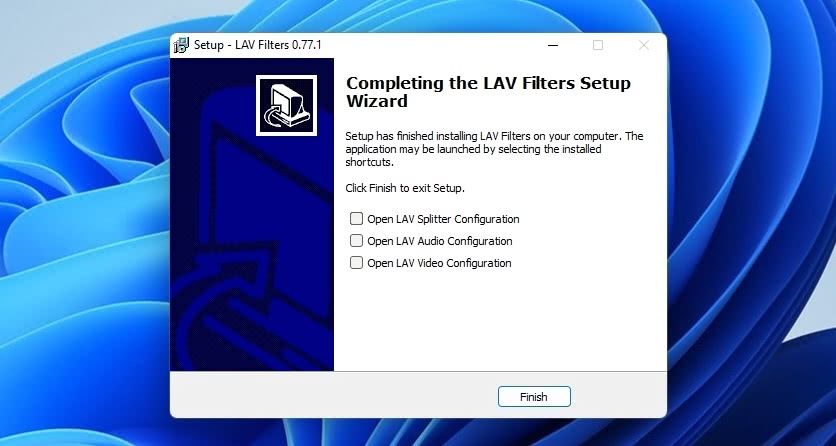 LAV Filters Setup Completion Open Configuration Panels