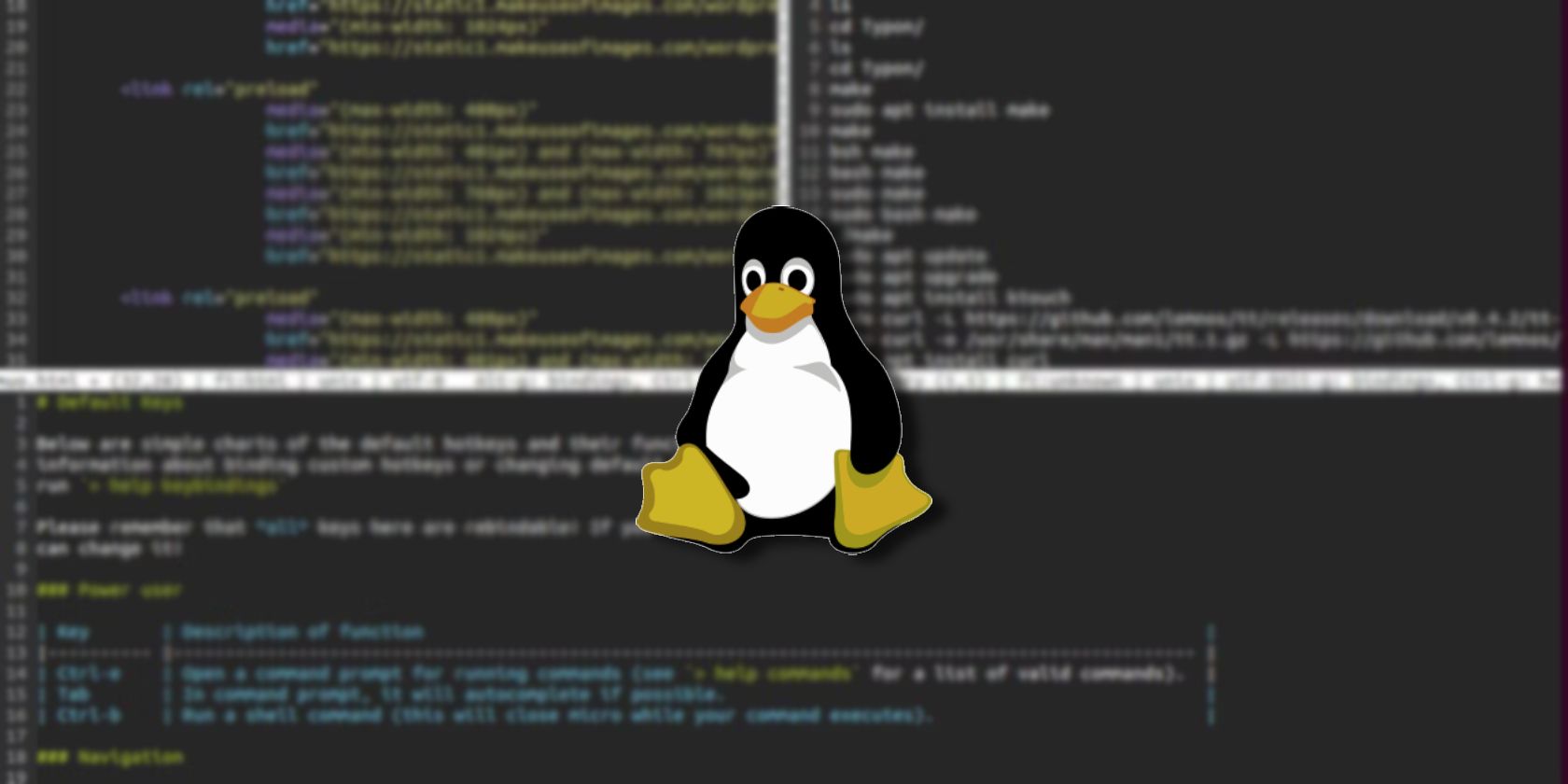 linux tux mascot on a text editor desktop screenshot
