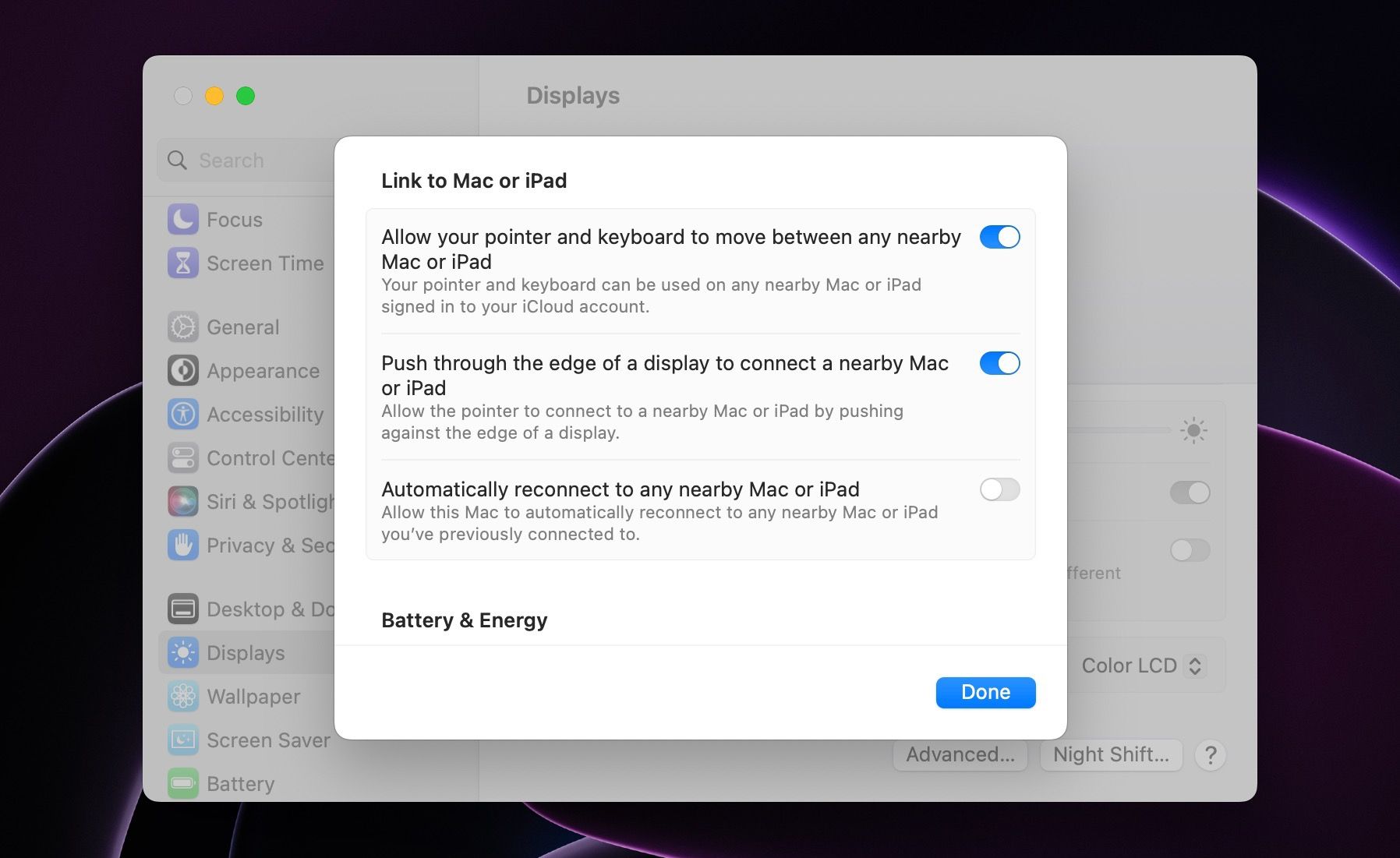 связать параметры Mac или iPad в настройках системы macos ventura