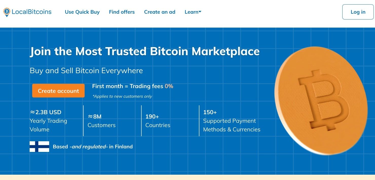 Snimka zaslona početne stranice localbitcoins