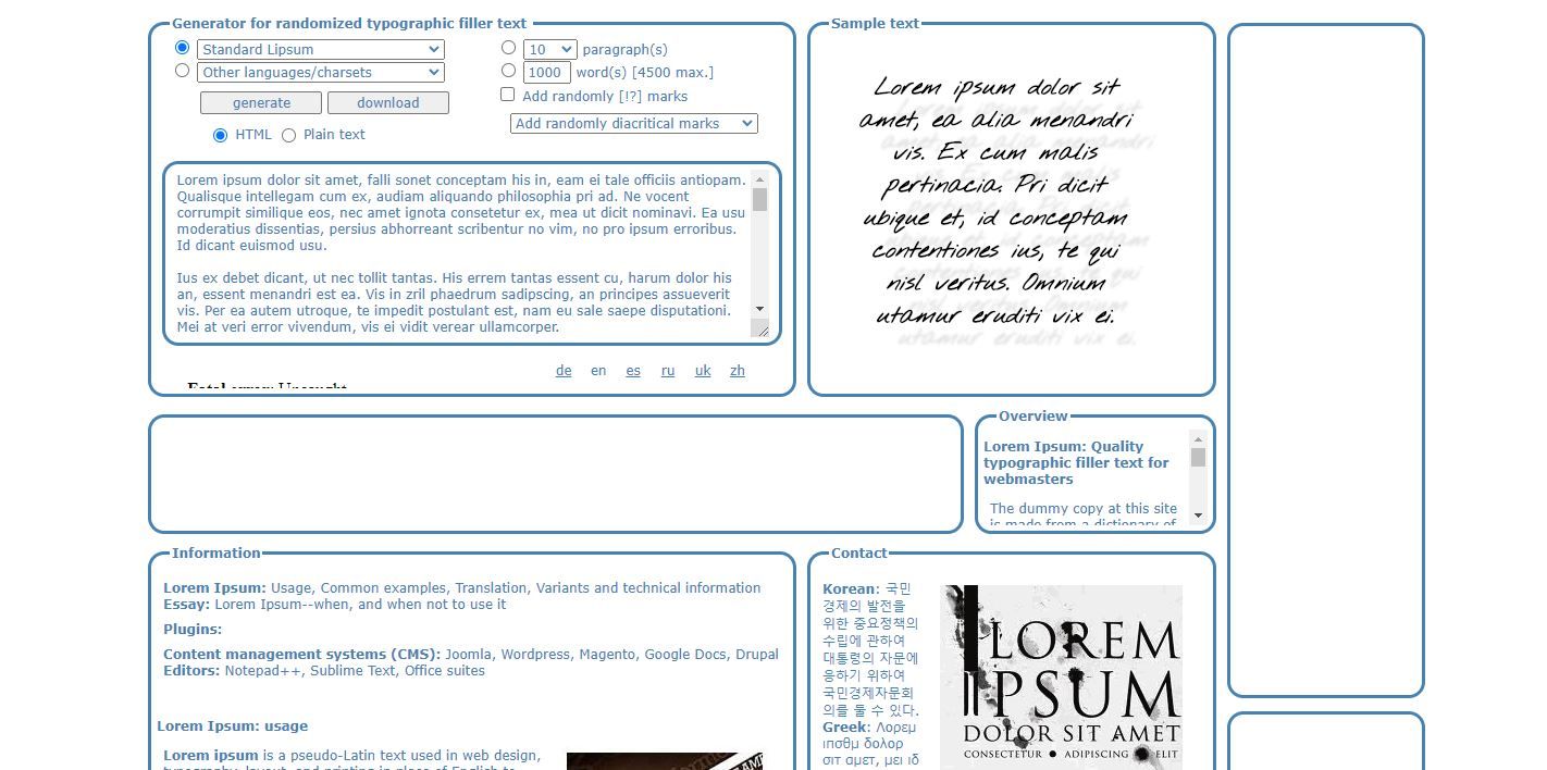 A screenshot of the Lorem Ipsum Generator for Typographers Landing Page