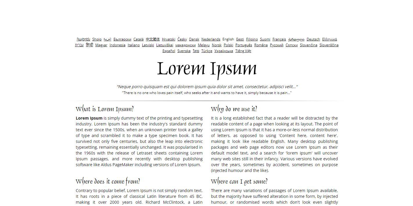 Screenshot of Lorem Ipsum Lipsum Generator landing page