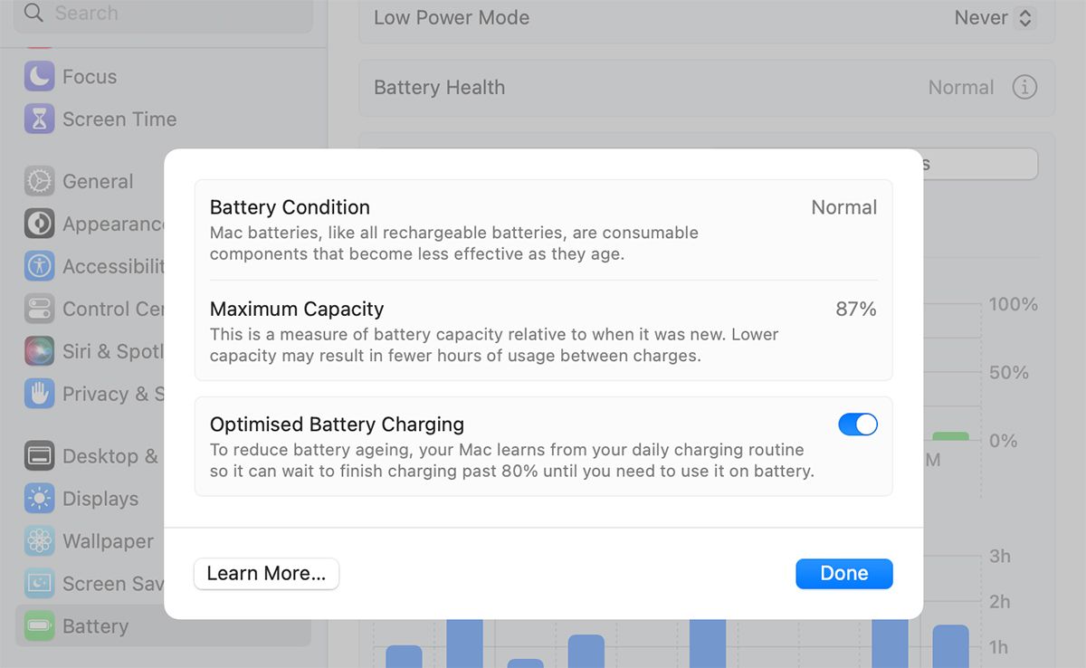 Optimised Battery Charging on MacBook