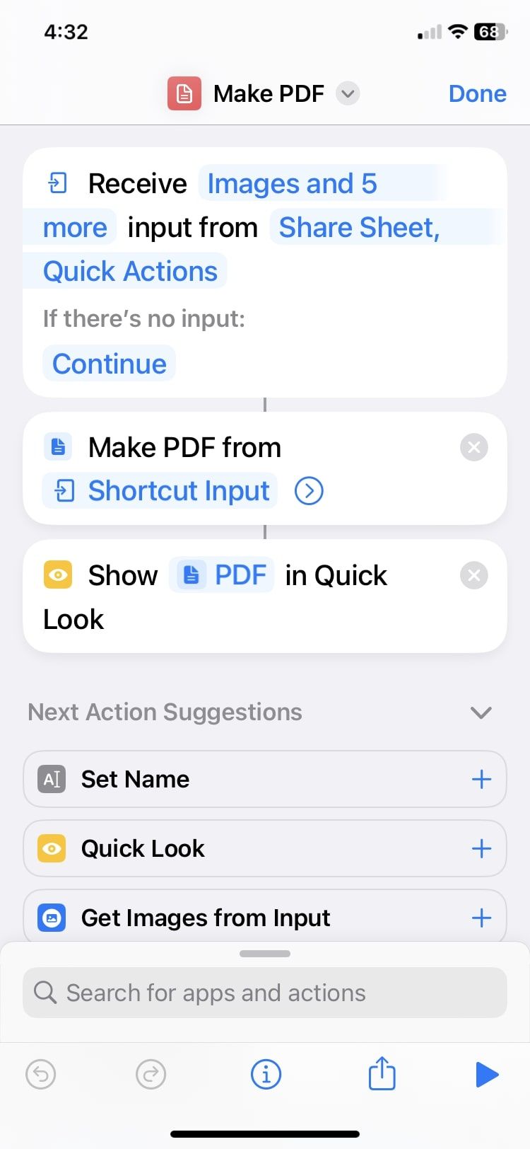 make pdf shortcut actions