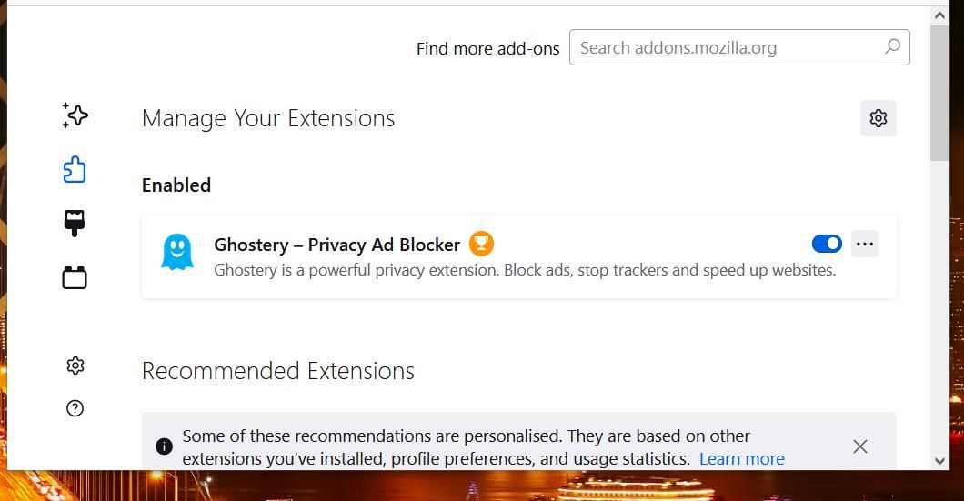 An enabled extension in Firefox 