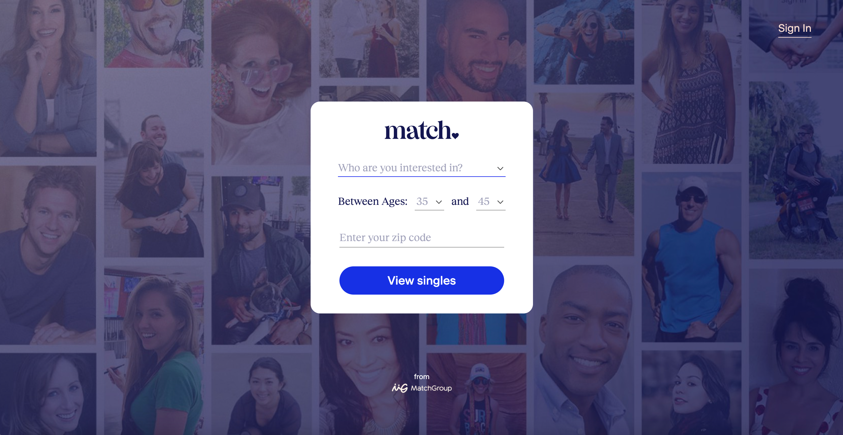 Screenshot of match.com homepage