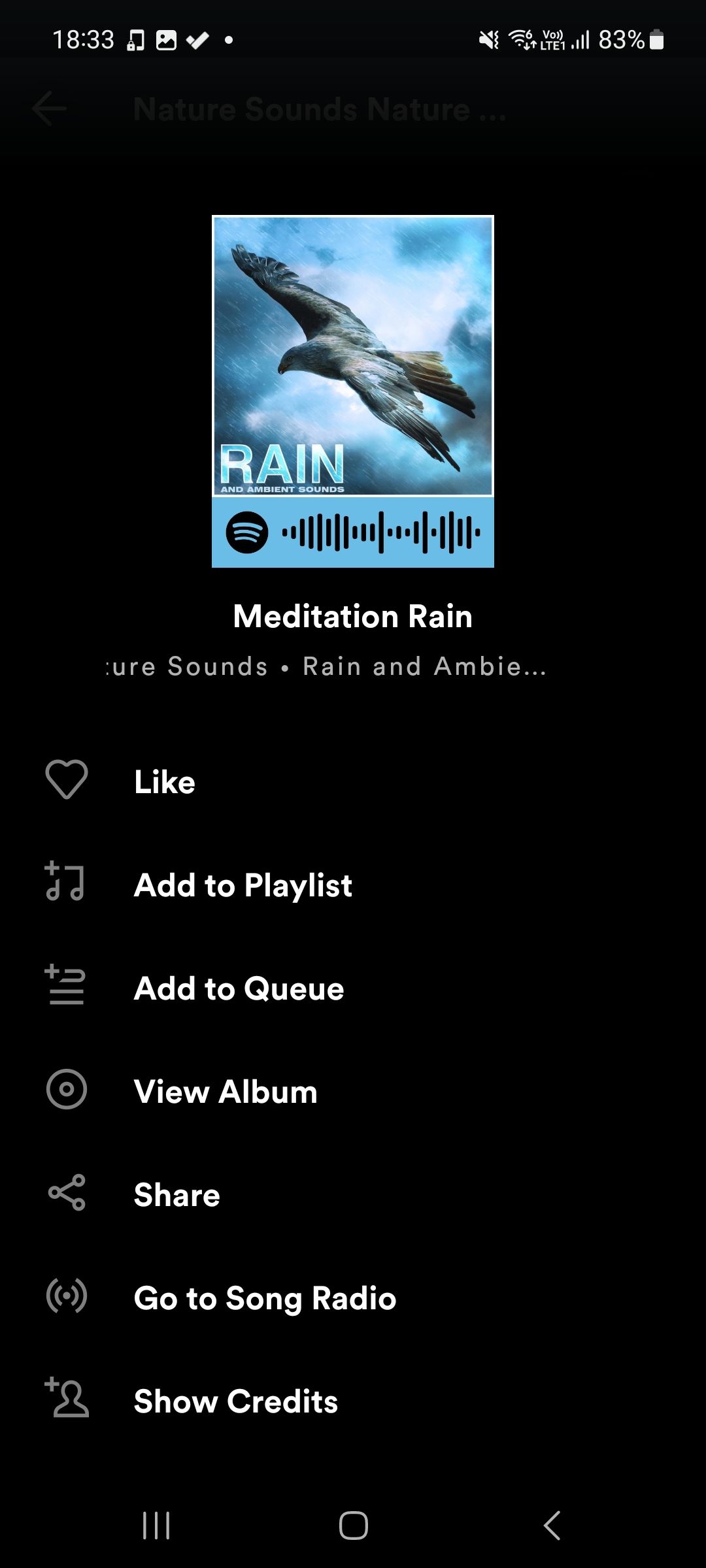 Meditation Rain track in Spotify