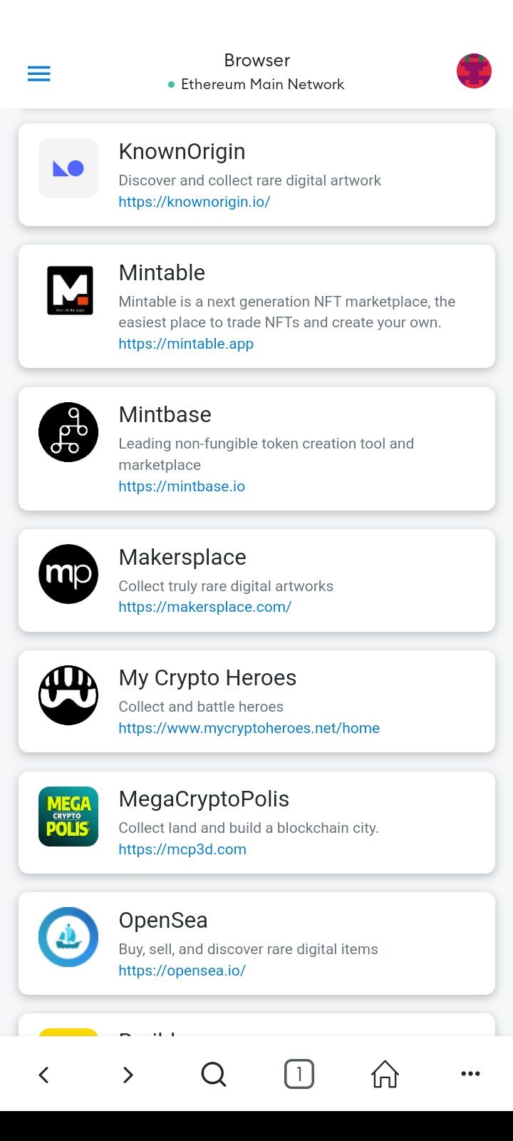 میانبرهای سایت های محبوب NFT در مرورگر موبایل MetaMask