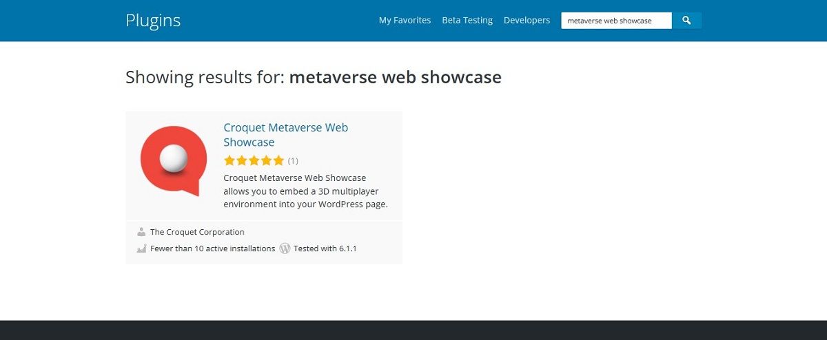O plug-in Metaverse Web Showcase no WordPress