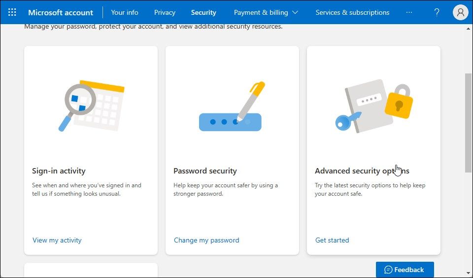 microsoft account advanced security options