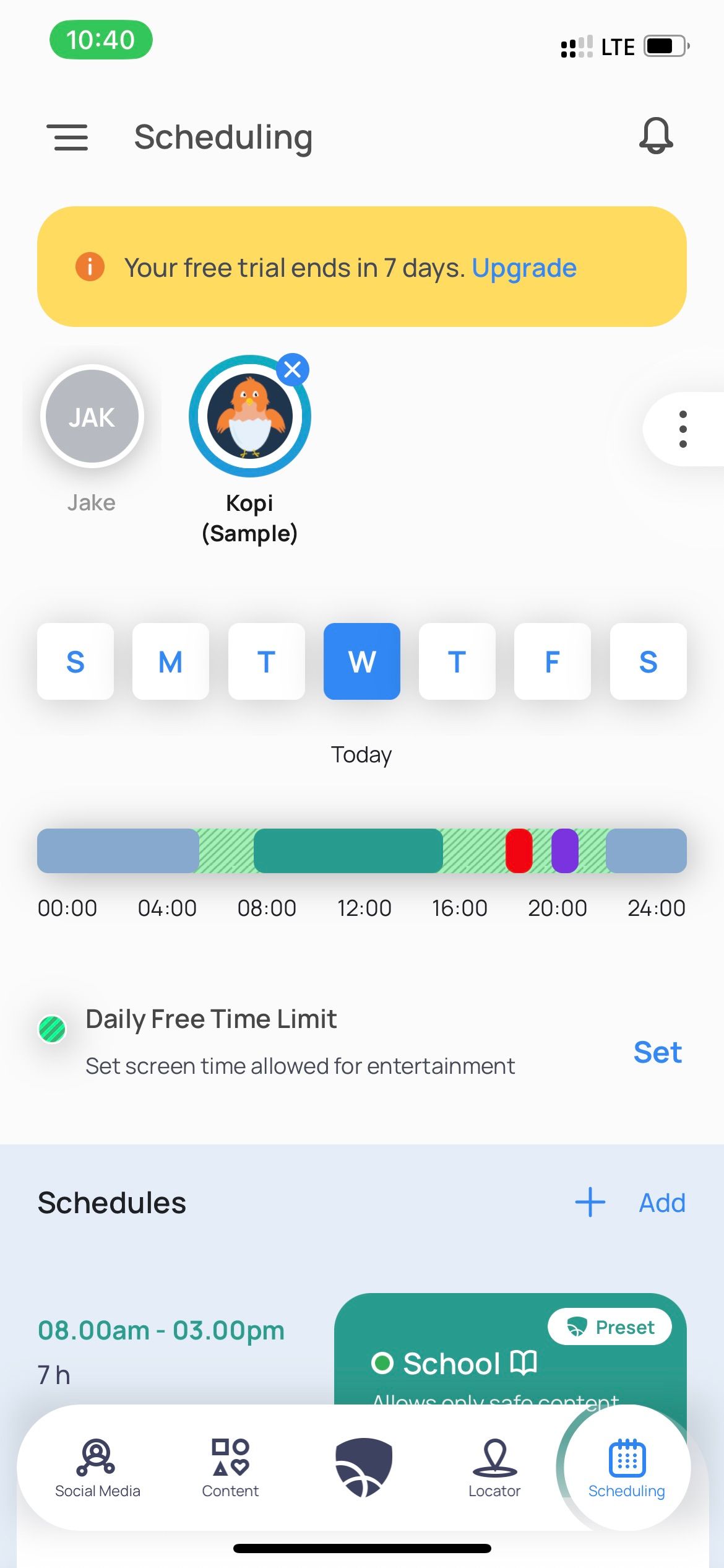Mobicip scheduling child screen time