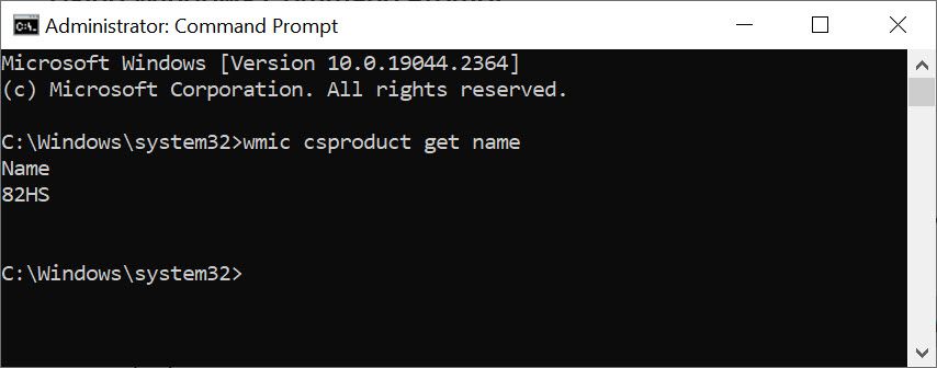 model number using command prompt