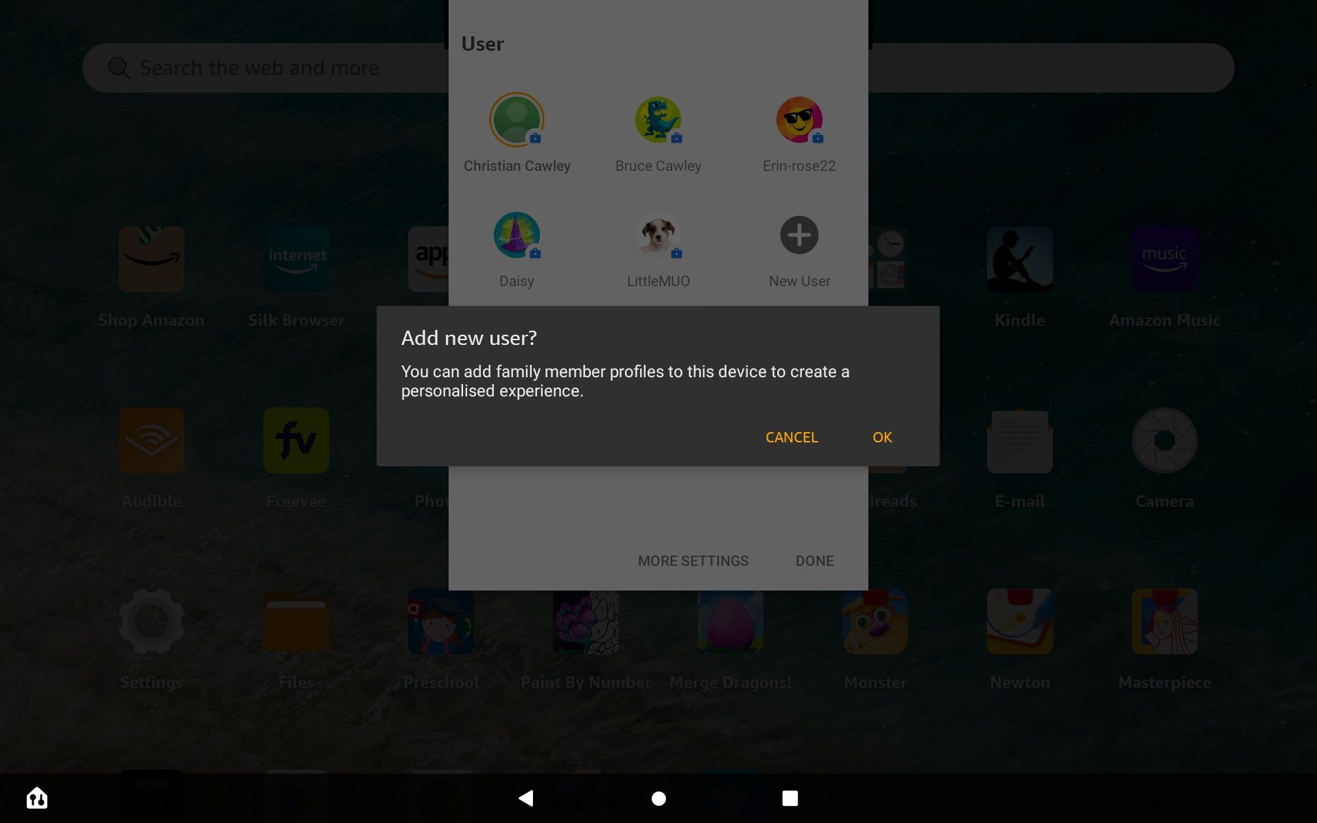 Add child user to Amazon Fire tablet