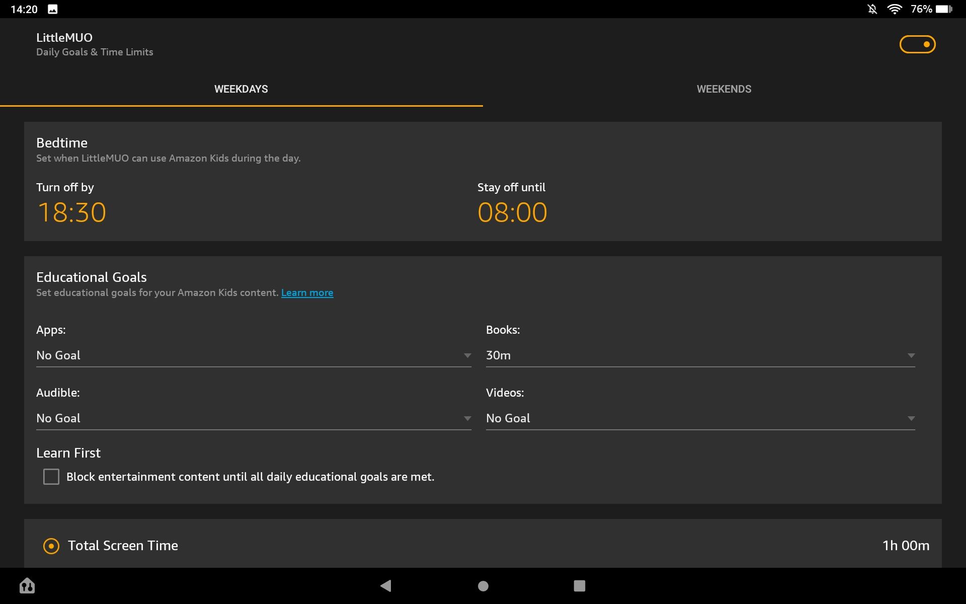 Set access times on Amazon Fire tablet