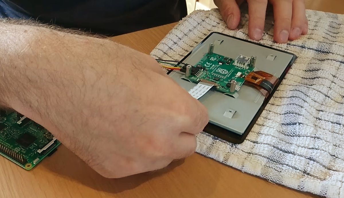 Raspberry Pi display face down on a towel