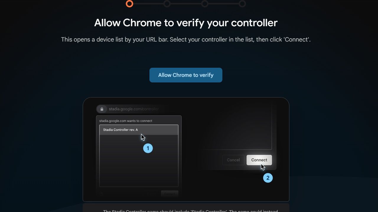 Vérification du contrôleur Stadia par Chrome